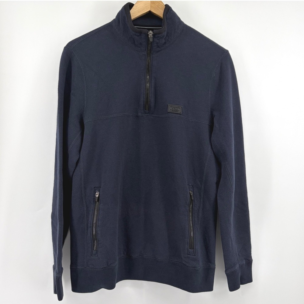 Abercrombie & Fitch Mens Navy Blue Textured Waffle Knit Quarter Zip Pullover S